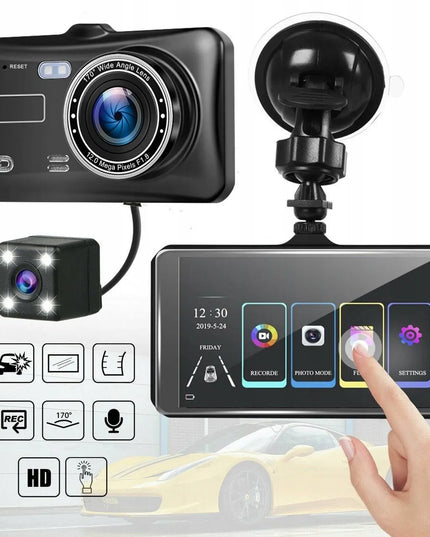 Automobilinis vaizdo registratorius jutikliniu ekranu Full HD su galinio vaizdo kamera
