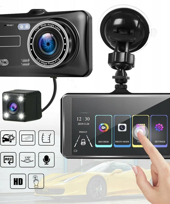 Automobilinis vaizdo registratorius jutikliniu ekranu Full HD su galinio vaizdo kamera