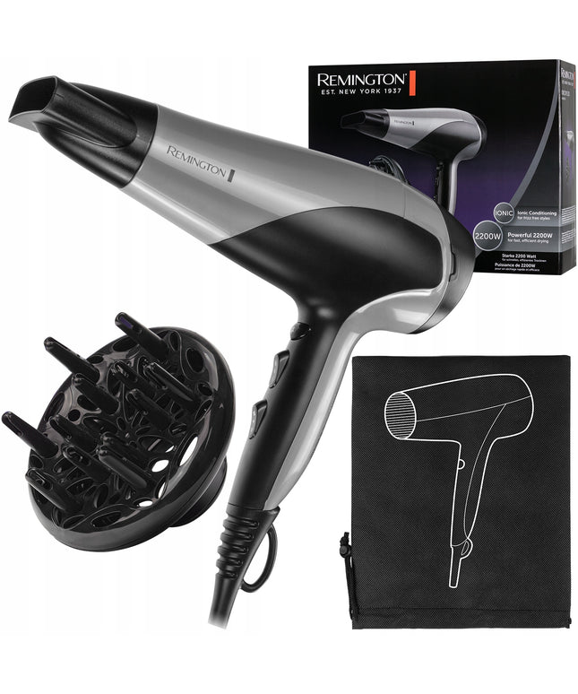 REMINGTON Plaukų džiovintuvas 2200W Patvarus Labai Galingas Jonizacinis Maišelis