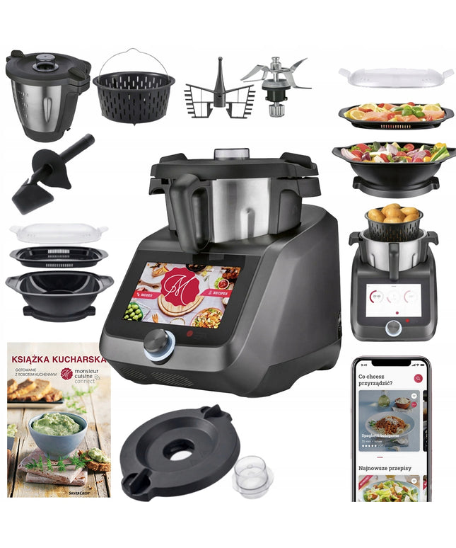 Virtuvinis robotas „SilverCrest Monsieur Cuisine Smart 2025“, antracito spalvos, su Wi-Fi ir programėle