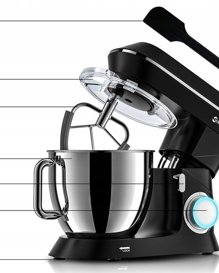 Virtuvės kombainas planetinis maišytuvas 6,5 L rinkinys didelis dubuo daugiafunkcinis 2000 W