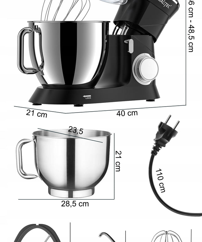 Virtuvės kombainas planetinis maišytuvas 6,5 L rinkinys didelis dubuo daugiafunkcinis 2000 W