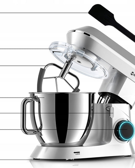 Virtuvinis kombainas planetinis maišytuvas daugiafunkcis rinkinys sidabrinis 6,5L 2000W