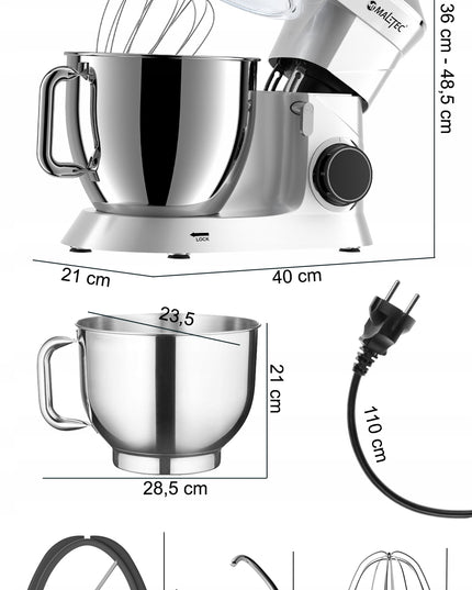 Virtuvinis kombainas planetinis maišytuvas daugiafunkcis rinkinys sidabrinis 6,5L 2000W