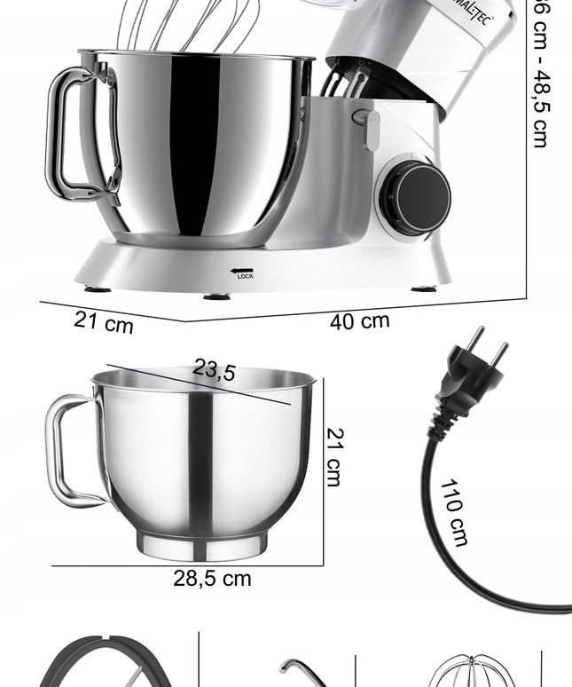 Virtuvinis kombainas planetinis maišytuvas daugiafunkcis rinkinys sidabrinis 6,5L 2000W