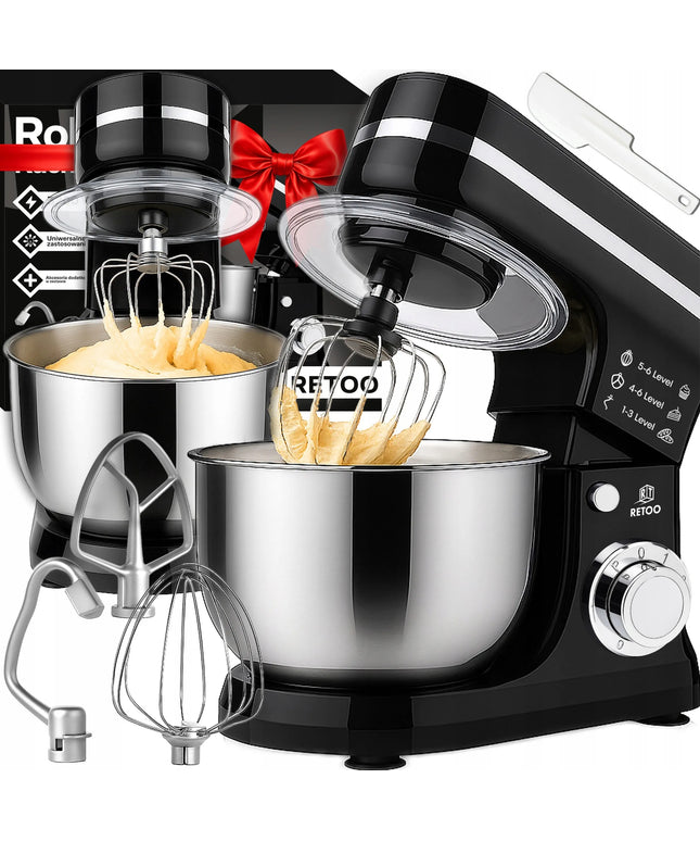 RETOO planetarinis virtuvės kombainas su 6L dubeniu, daugiafunkcis maišytuvas 3 viename 3200W XL