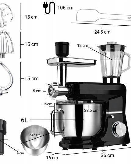 Planetarinis virtuvės kombainas su dubeniu, trintuve ir mėsos malūnėliu „Retoo CookMaster“ 5in1 3200W