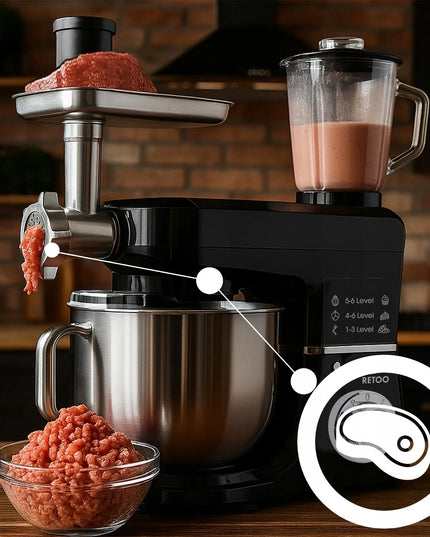 Planetarinis virtuvės kombainas su dubeniu, trintuve ir mėsos malūnėliu „Retoo CookMaster“ 5in1 3200W