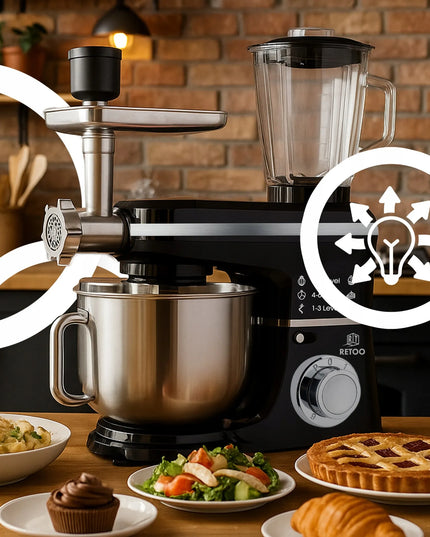 Planetarinis virtuvės kombainas su dubeniu, trintuve ir mėsos malūnėliu „Retoo CookMaster“ 5in1 3200W