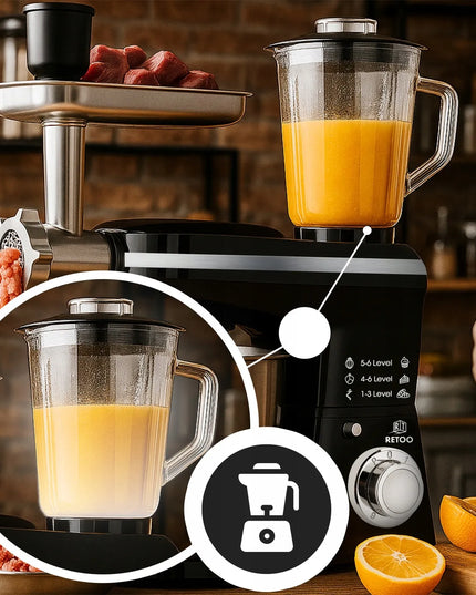 Planetarinis virtuvės kombainas su dubeniu, trintuve ir mėsos malūnėliu „Retoo CookMaster“ 5in1 3200W
