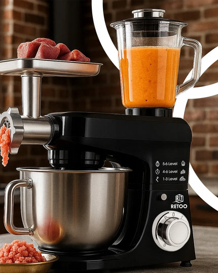Planetarinis virtuvės kombainas su dubeniu, trintuve ir mėsos malūnėliu „Retoo CookMaster“ 5in1 3200W