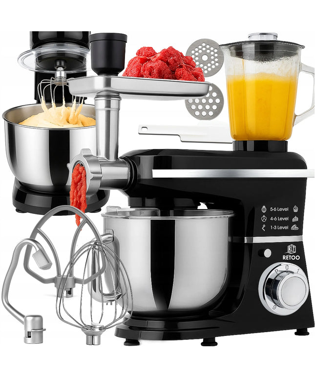 Planetarinis virtuvės kombainas su dubeniu, trintuve ir mėsos malūnėliu „Retoo CookMaster“ 5in1 3200W