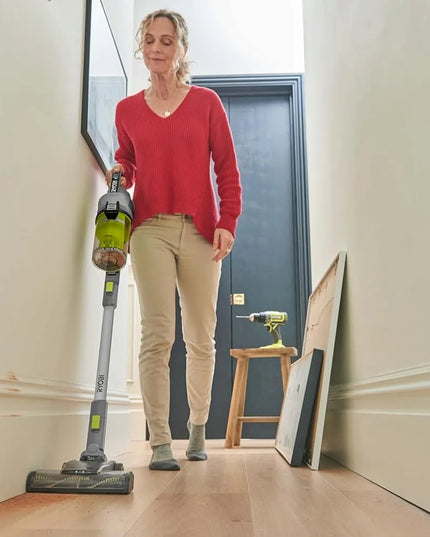 RYOBI RSVS18-1C20G vertikalusis dulkių siurblys, 30 AW, 18 V, 2,0 Ah akumuliatorius ir įkroviklis