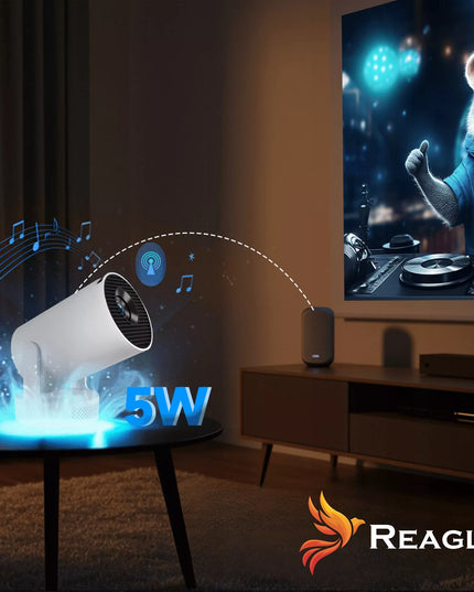 Mini LED projektorius Reagle R-MOVIELUM-P10, Android 14, 4K, nešiojamas, Smart TV, WiFi, 2026 m. modelis