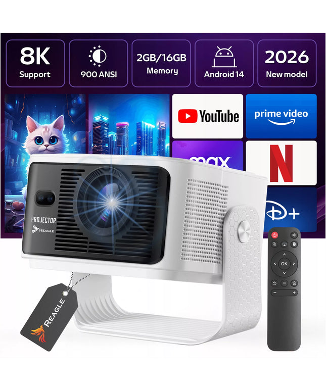 Reagle R-MOVIELUM-P41 LED projektorius 900 ANSI 8K 4K 140" Android 14 Smart TV Wi-Fi 6