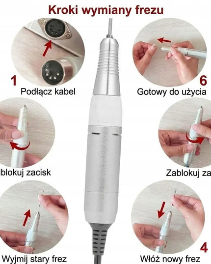 Bespalvė, dvikryptė keičiama nagų frezos rankenėlė