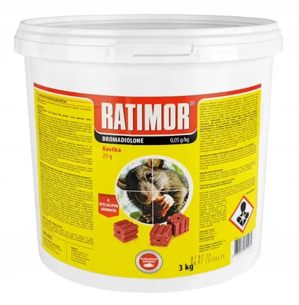 „RATIMOR“ rodenticidas pelėms ir žiurkėms, raudoni vaško blokeliai, bromadiolonas, 3 kg