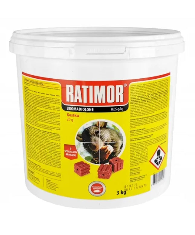 „RATIMOR“ rodenticidas pelėms ir žiurkėms, raudoni vaško blokeliai, bromadiolonas, 3 kg