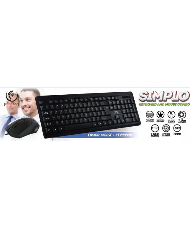 Rebeltec Simplo – laidinis klaviatūros ir pelės komplektas USB