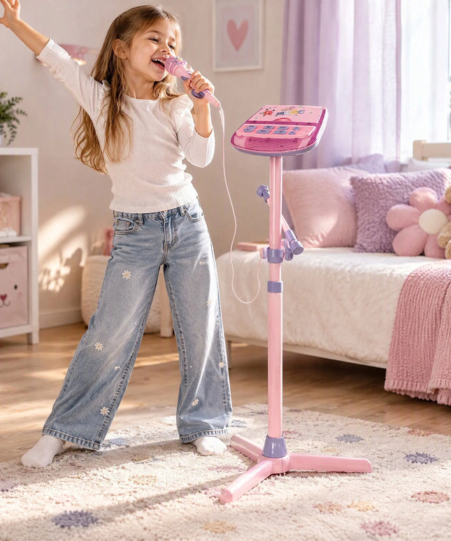 Reguliuojamas karaoke mikrofono stovas vaikams „Music Express“, MP3, garso efektai, 93 cm