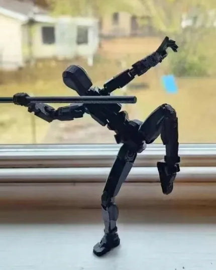 Judanti daugiašarnirė roboto figūrėlė, 3D spausdinimo manekenas, juodas, su ginklais, T13