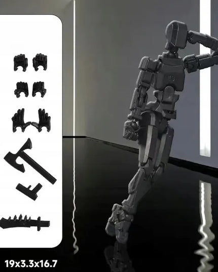 Judanti daugiašarnirė roboto figūrėlė, 3D spausdinimo manekenas, juodas, su ginklais, T13