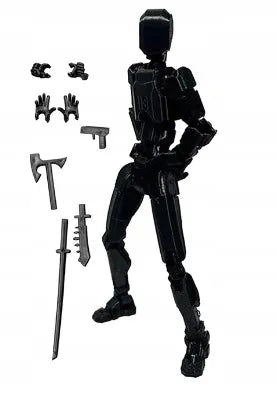 Judanti daugiašarnirė roboto figūrėlė, 3D spausdinimo manekenas, juodas, su ginklais, T13