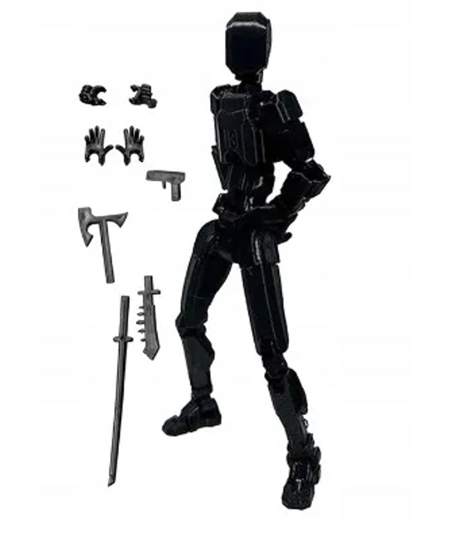Judanti daugiašarnirė roboto figūrėlė, 3D spausdinimo manekenas, juodas, su ginklais, T13