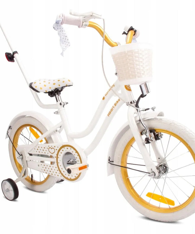 16 colių dviratis mergaitei Sun Baby Heart Bike su stūmikliu ir krepšeliu