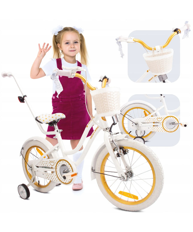 16 colių dviratis mergaitei Sun Baby Heart Bike su stūmikliu ir krepšeliu