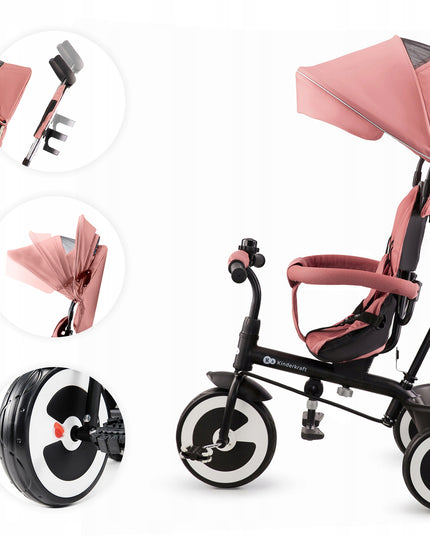 Vaikiškas triratis vežimėlis 6in1 ASTON Kinderkraft rožinis
