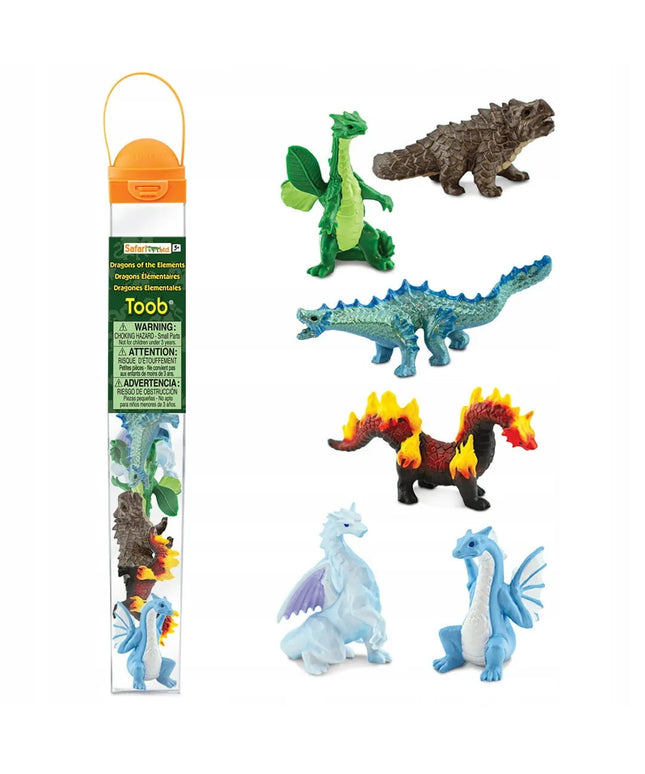 S100416 Elementų drakonai. „Safari Ltd.“ figūrėlių rinkinys tūboje