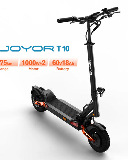Sulankstomas elektrinis paspirtukas JOYOR T10, dvigubas 1000 W variklis, 10 colių bekelės paspirtukas suaugusiems su 60 V 18 Ah baterija