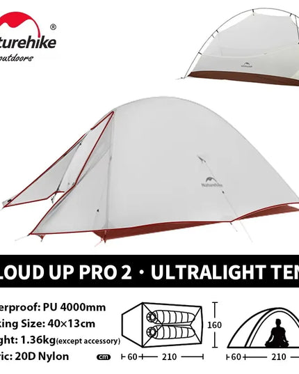 Naturehike Cloud Up 2 asmenų palapinė, itin lengva 20D kempingo palapinė, vandeniui atspari žygių, kelionių, turistavimo ir žvejybos palapinė
