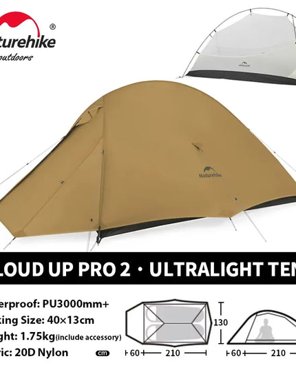 Naturehike Cloud Up palapinė žygiams ir stovyklavimui – itin lengva, vandeniui atspari dvivietė kelioninė palapinė