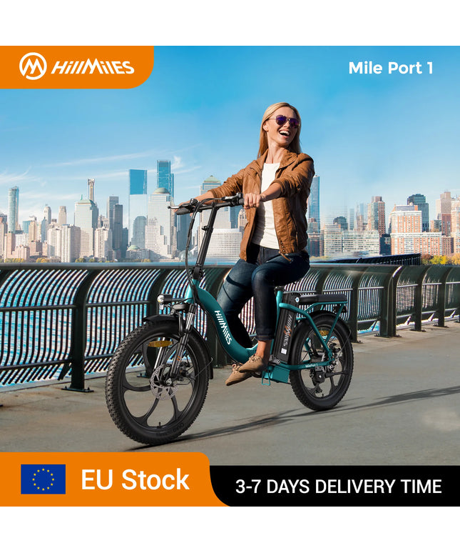 Sulankstomas elektrinis dviratis HillMiles MilePort, 250W variklis, 36V 13Ah, 25km/h, 20"x3.0" plačios padangos, priekinė pakaba, 7 pavaros, 100km nuotolis
