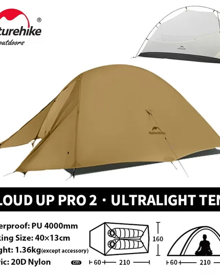 Naturehike Cloud Up 2 asmenų palapinė, itin lengva 20D kempingo palapinė, vandeniui atspari žygių, kelionių, turistavimo ir žvejybos palapinė