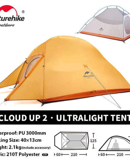 Naturehike Cloud Up 2 asmenų palapinė, itin lengva 20D kempingo palapinė, vandeniui atspari žygių, kelionių, turistavimo ir žvejybos palapinė