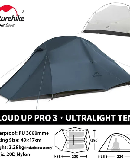 Naturehike Cloud Up palapinė žygiams ir stovyklavimui – itin lengva, vandeniui atspari dvivietė kelioninė palapinė