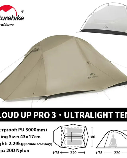 Naturehike Cloud Up palapinė žygiams ir stovyklavimui – itin lengva, vandeniui atspari dvivietė kelioninė palapinė