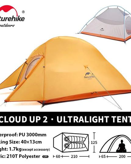 Naturehike Cloud Up 2 asmenų palapinė, itin lengva 20D kempingo palapinė, vandeniui atspari žygiams, kelionėms, žygiams su kuprine, važiavimui dviračiu ir žvejybai
