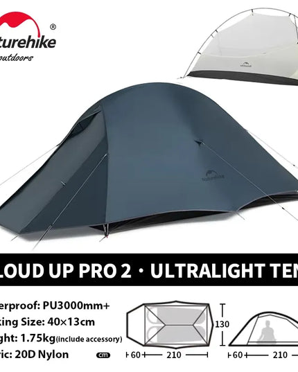 Naturehike Cloud Up palapinė žygiams ir stovyklavimui – itin lengva, vandeniui atspari dvivietė kelioninė palapinė