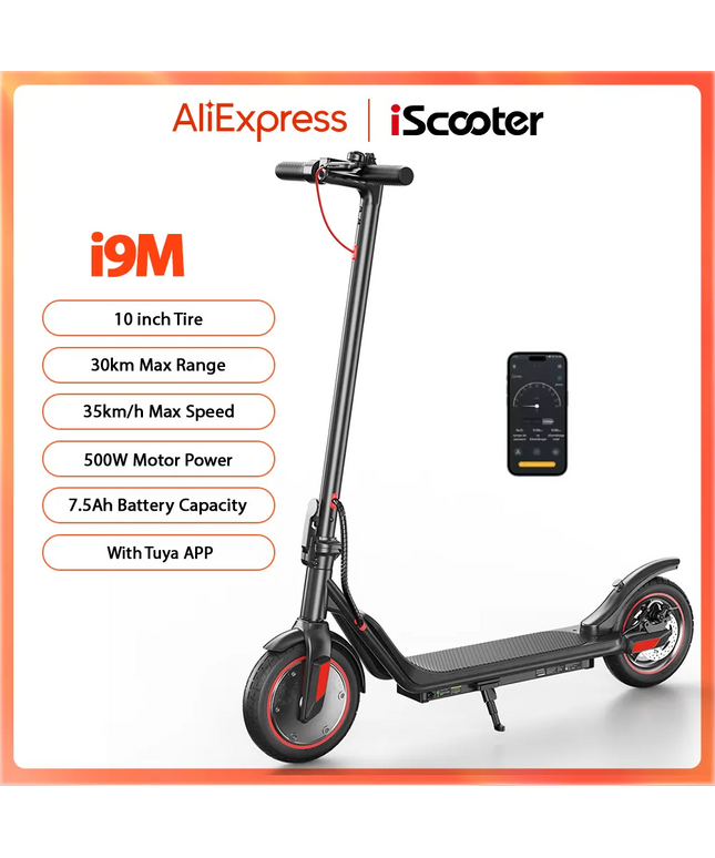iScooter i9M sulankstomas elektrinis paspirtukas suaugusiems, 10 colių, su programėle, 35 km/h, 500 W, 36 V, 7,5 Ah