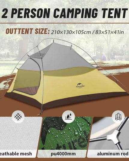 Naturehike Cloud Up 2 asmenų palapinė, itin lengva 20D kempingo palapinė, vandeniui atspari žygiams, kelionėms, žygiams su kuprine, važiavimui dviračiu ir žvejybai