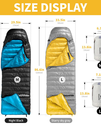 Naturehike CW400 CW700 miegmaišis, lengvas, pūkinis, žieminis, šiltas, itin lengvas, skirtas žygiams, stovyklavimui ir kelionėms