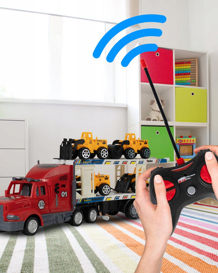 Nuotoliniu būdu valdomas sunkvežimis-trauktuvas su baterija, automobilių keltuvas