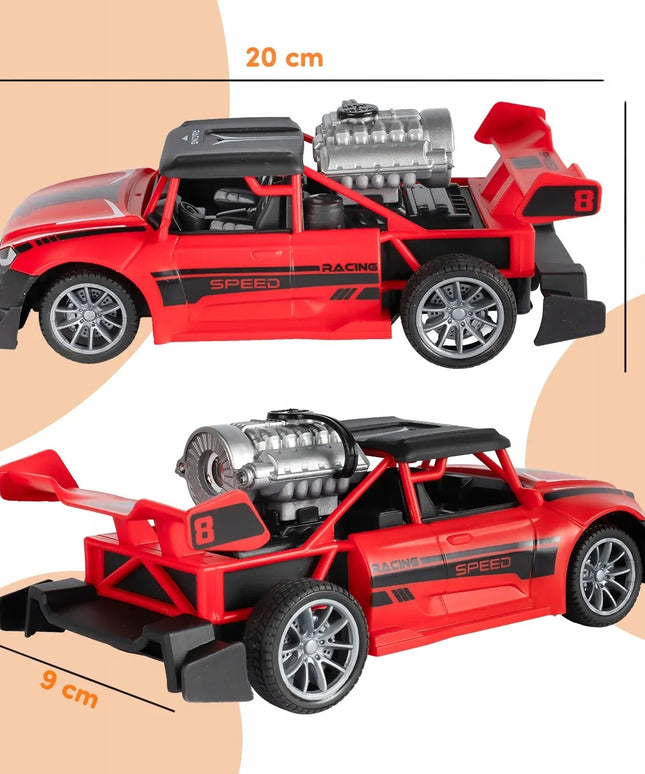 MalPlay RC drift automobilis su nuotolinio valdymo pultu, LED šviesomis ir garų efektu, 1:20, raudonas