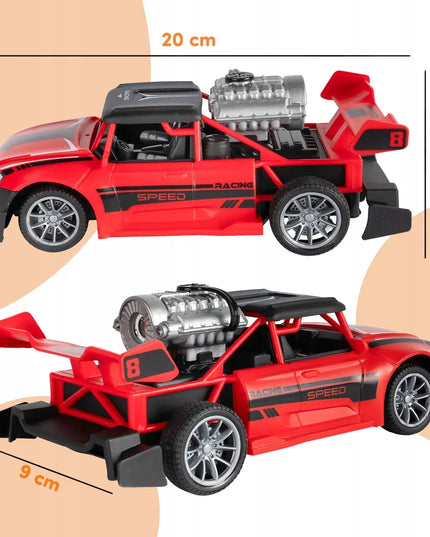 MalPlay RC drift automobilis su nuotolinio valdymo pultu, LED šviesomis ir garų efektu, 1:20, raudonas