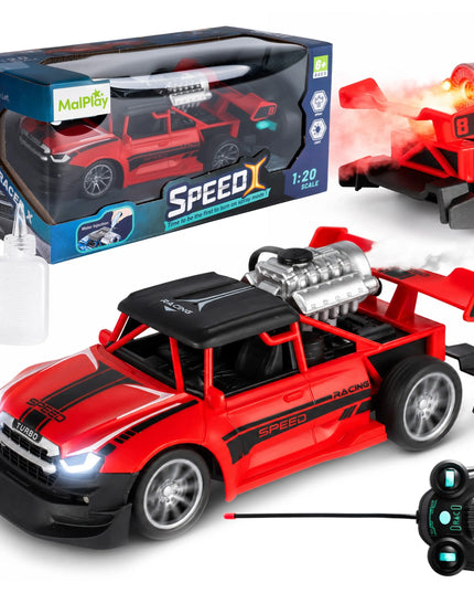 MalPlay RC drift automobilis su nuotolinio valdymo pultu, LED šviesomis ir garų efektu, 1:20, raudonas