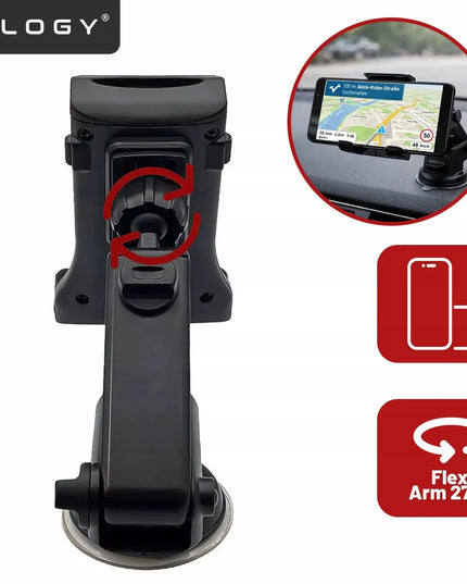 Automobilinis laikiklis telefonui ir planšetei ant stiklo arba prietaisų skydelio 4-11"